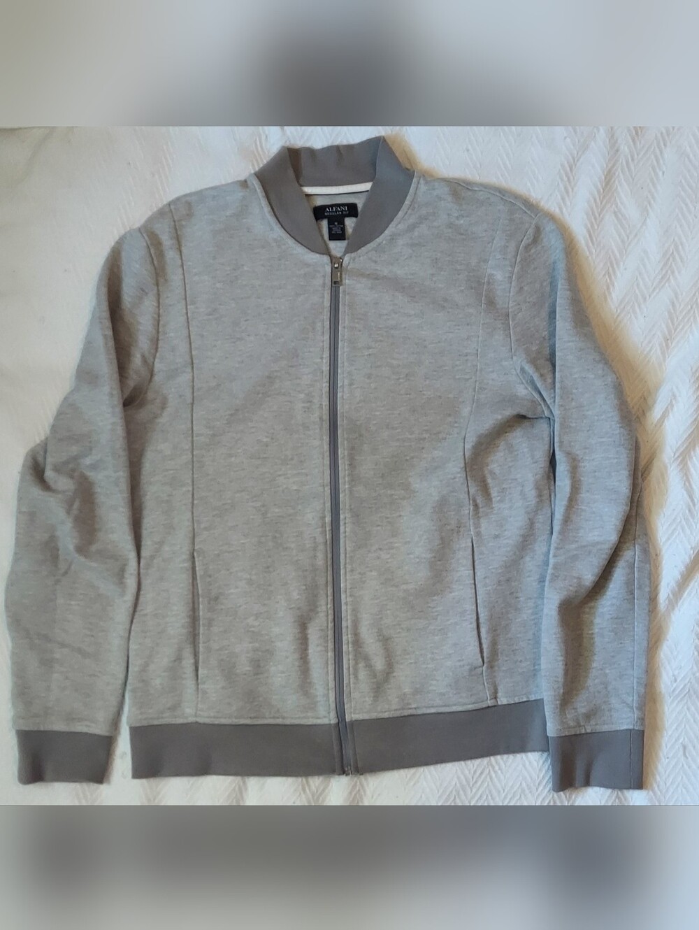 Alfani Pique Bomber Track Jacket in Gray Heather Size Medium